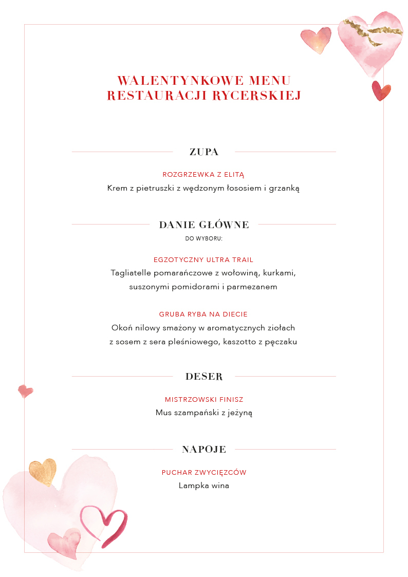 Rycerska - menu Walentynki