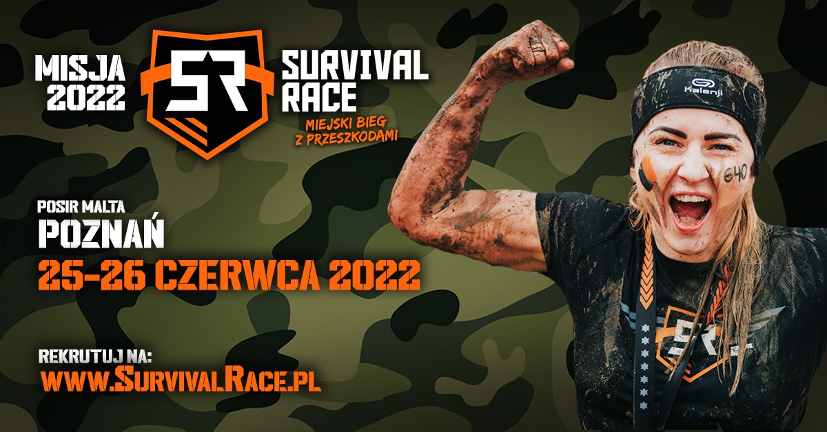 Survival Race plakat imprezy zawodniczka pręży mięśnie ręki