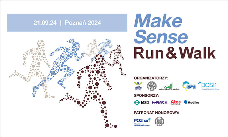 Grafika przedstawiająca biegnące postacie oraz tekst: 21.09.24, Poznań 2024. Make Sense Run&Walk.