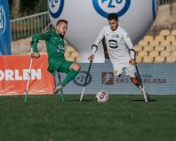 Dwóch amp futbolistów walczy o piłkę