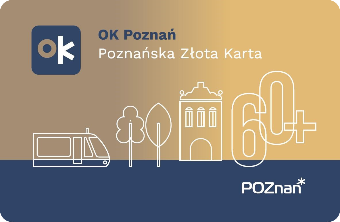 OK Poznań Poznańska Złota Karta z logo Poznania i cyfrą 60 +